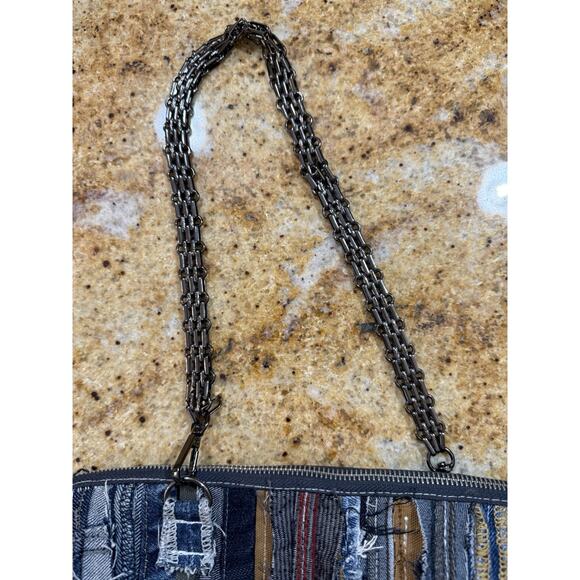 Upcycled Raw Edge Denim Scrap Crossbody Handbag Handmade Chain Boho Chic Hippy - Picture 5 of 10